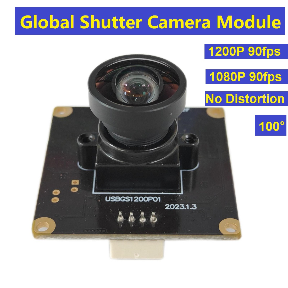 ELP High Frame Rate 90fps @1080P 2.3 Megapixel 1920x1200 USB2.0 AR0234 Color CMOS Sensor Global Shutter USB Camera Module With 100degree No Distortion Lens